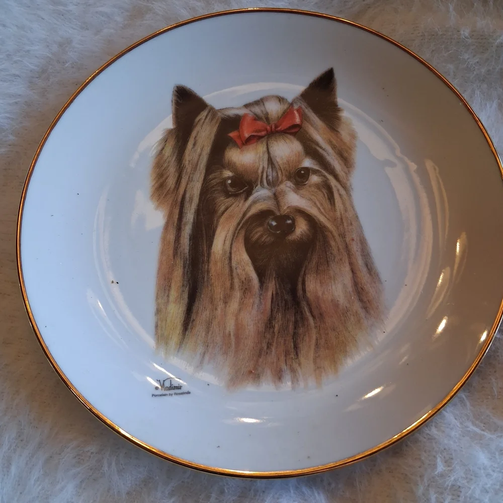 Decorative Dog Plate with Gold Rim